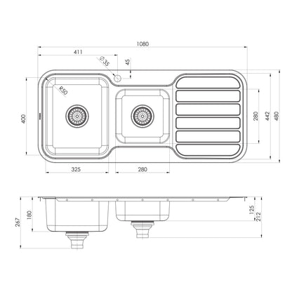 1000 Series 1-3/4 L/H Bowl Sink W/-Drainer W/-Hole