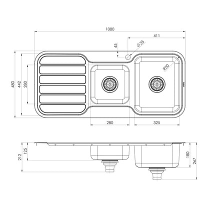 1000 Series 1-3/4 R/H Bowl Sink W/-Drainer W/-Hole