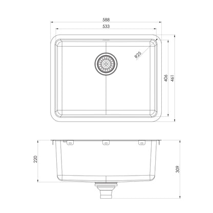 2000 Series Large Single Bowl Under / Over Sink