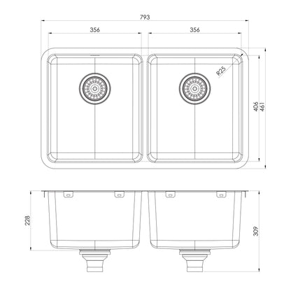 2000 Series Double Bowl Under / Over Sink