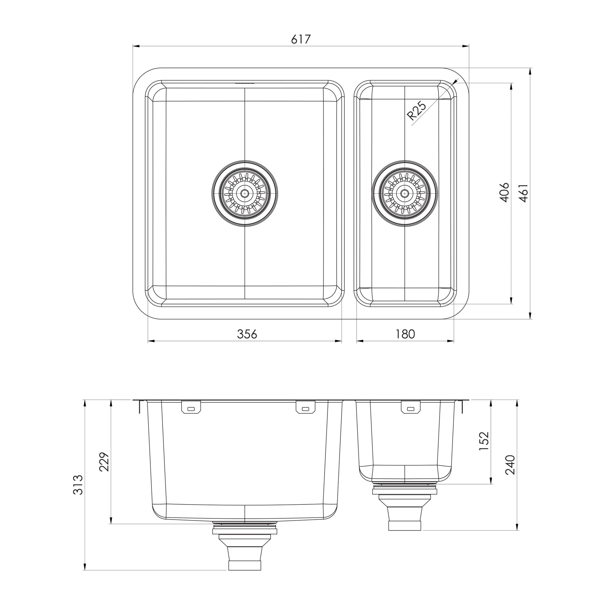 2000 Series 1-1/2 Bowl Under / Over Sink