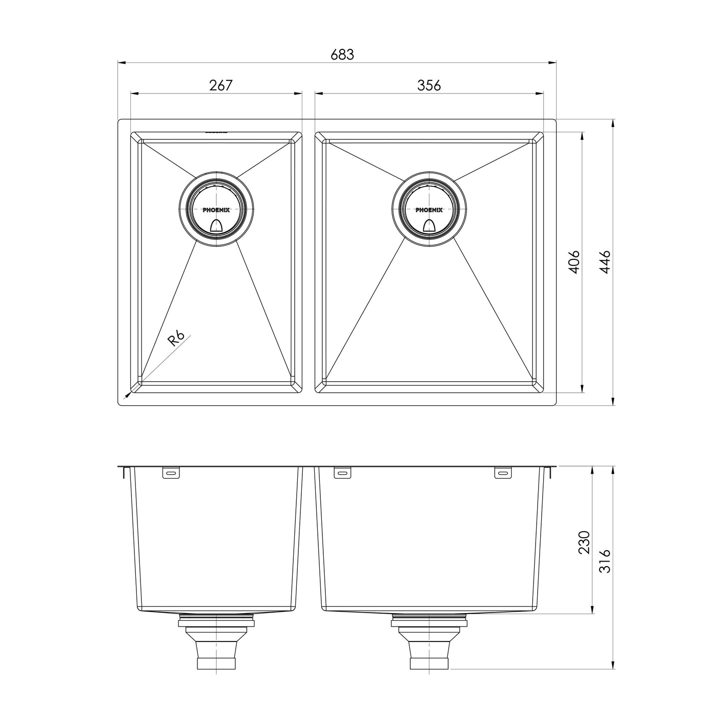 4000 Series 1-3/4 R/H Bowl Under / Over Sink