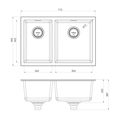5000 Series 1-3/4 R/H Bowl Under / Over Sink
