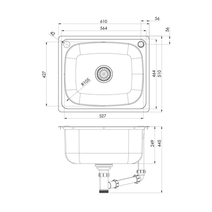 Laundry Trough Single Bowl 50 Litre W/-Holes