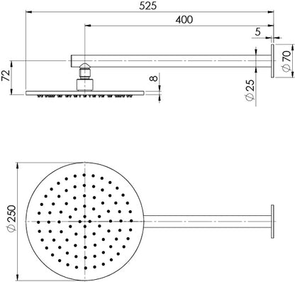 Vivid Slimline SS 316 Shower Arm & 250mm Rose