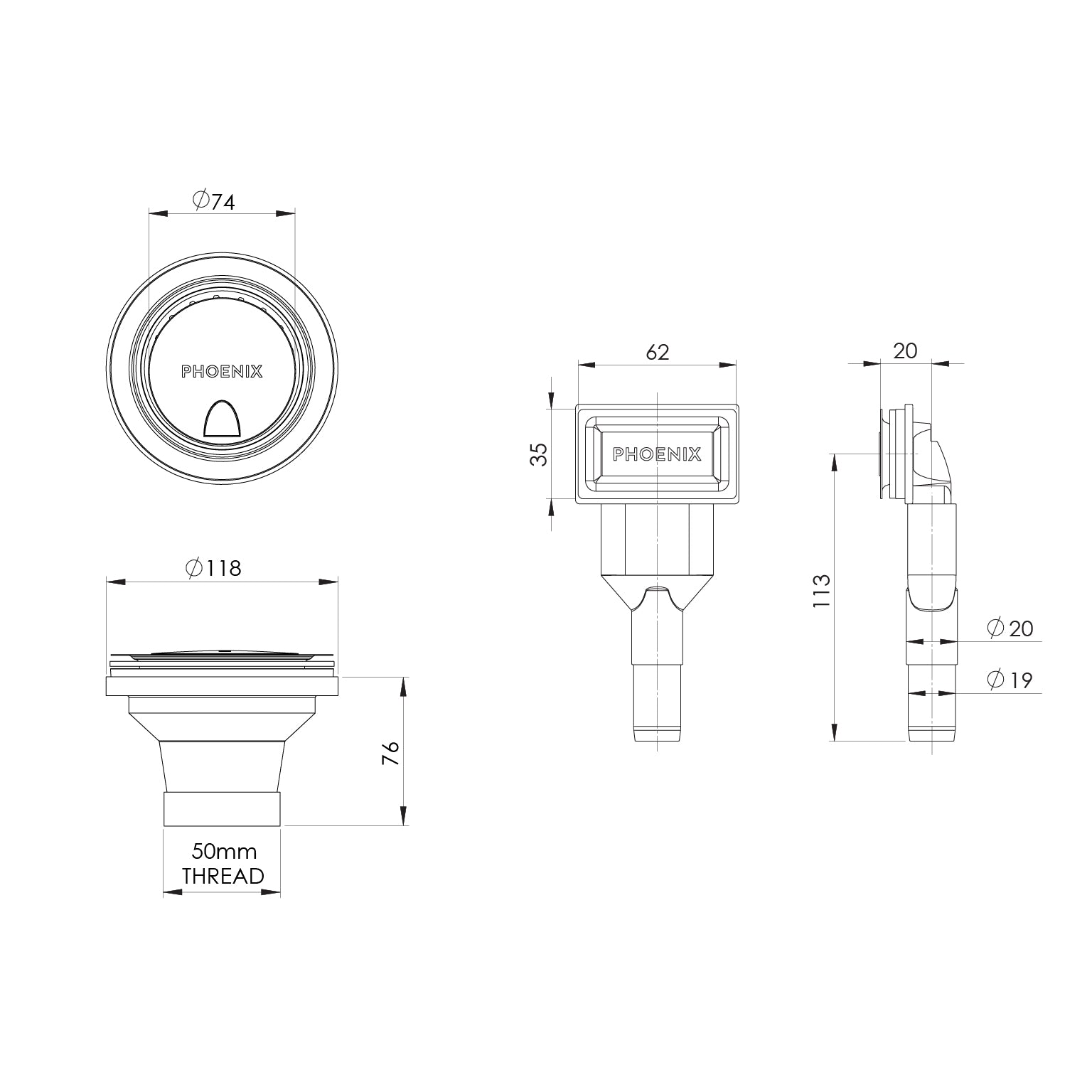 50mm Covered Sink Basket Waste & Overflow