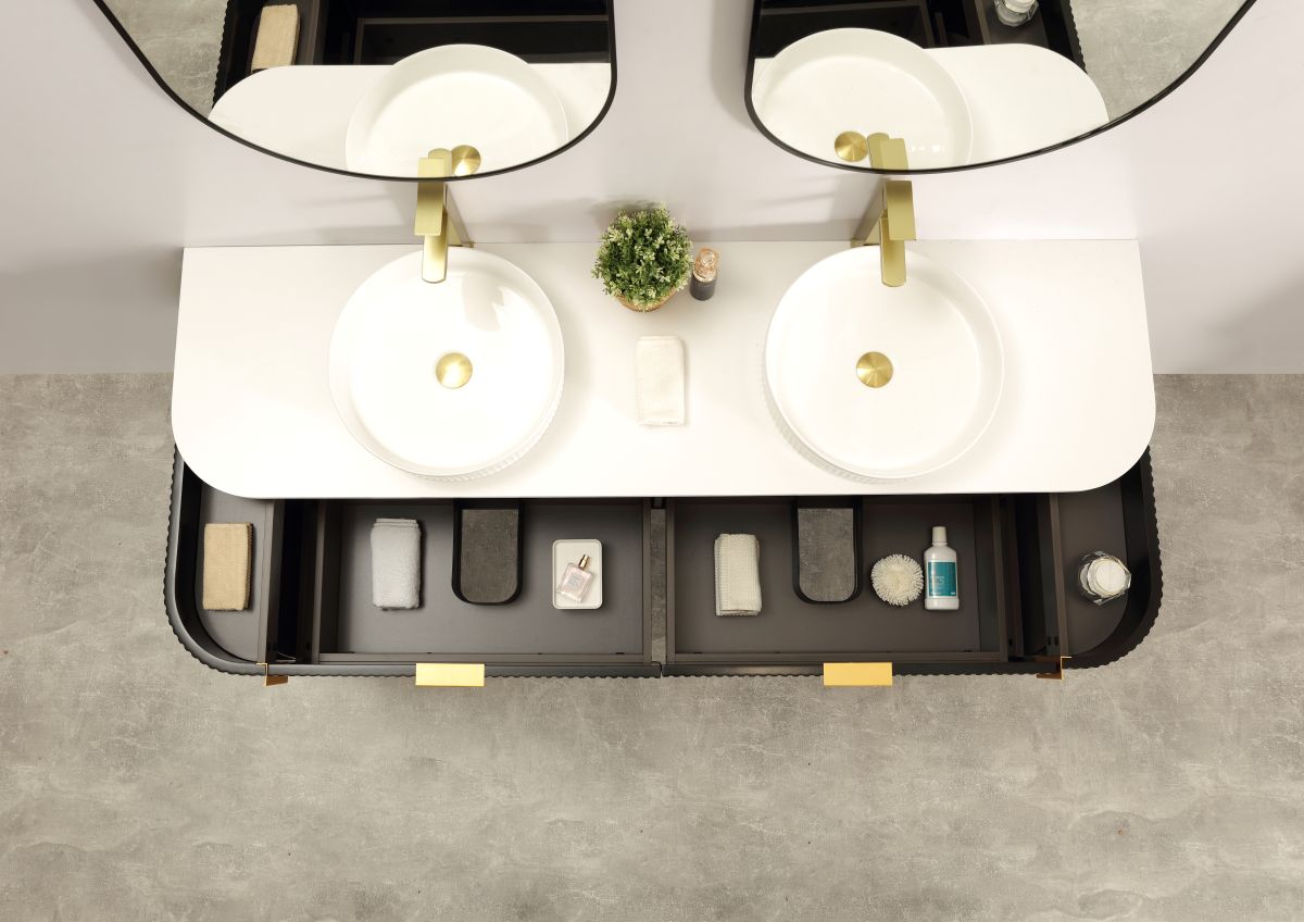 Carysil Forma 1800MM Wall Hung Black Side Drawer Vanities