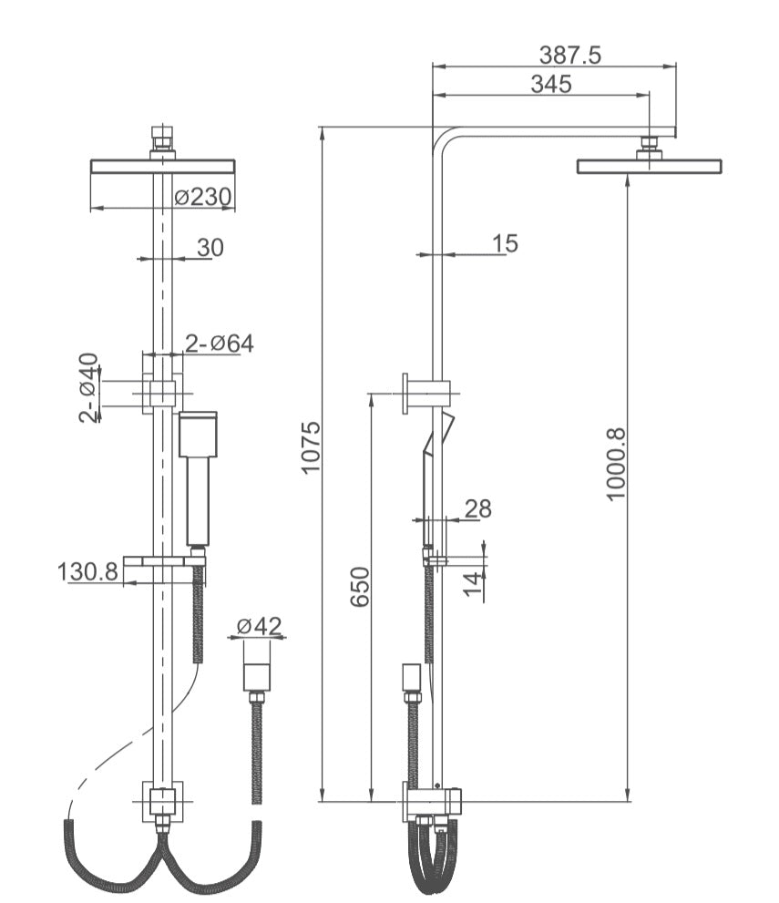 CUBE Brass Shower Head  On Rail With Hand Spray