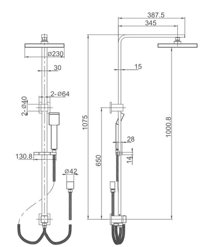 CUBE Brass Shower Head  On Rail With Hand Spray