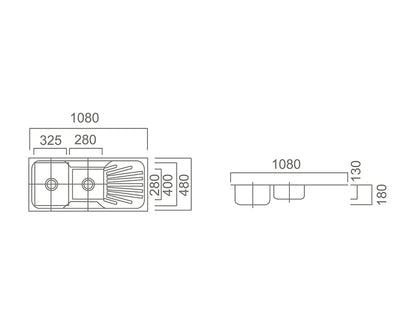 DANTE 1 & 1/2 Sink with Tap Hole and Drainer