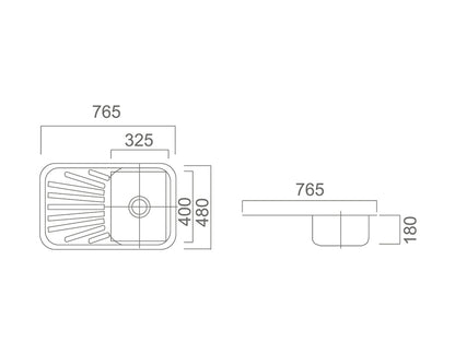 DANTE Single Bowl Sink with Tap Hole and Drainer