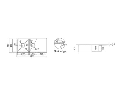 IMPACT Double Bowl Sink with Drainer