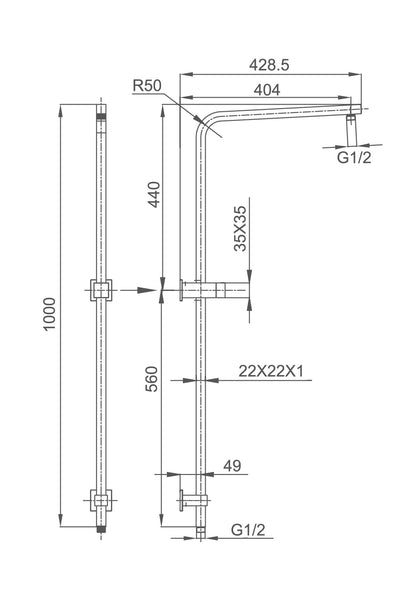 QUBI BLACK Square Multi Function  Shower Rail