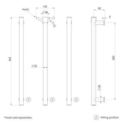 Phoenix Heated Triple Towel Rail Round 600mm