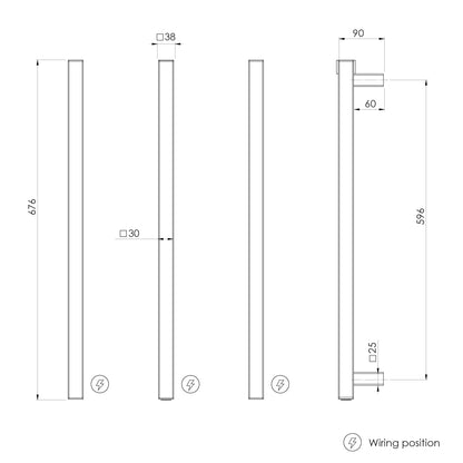 Phoenix Heated Triple Towel Rail Square 600mm