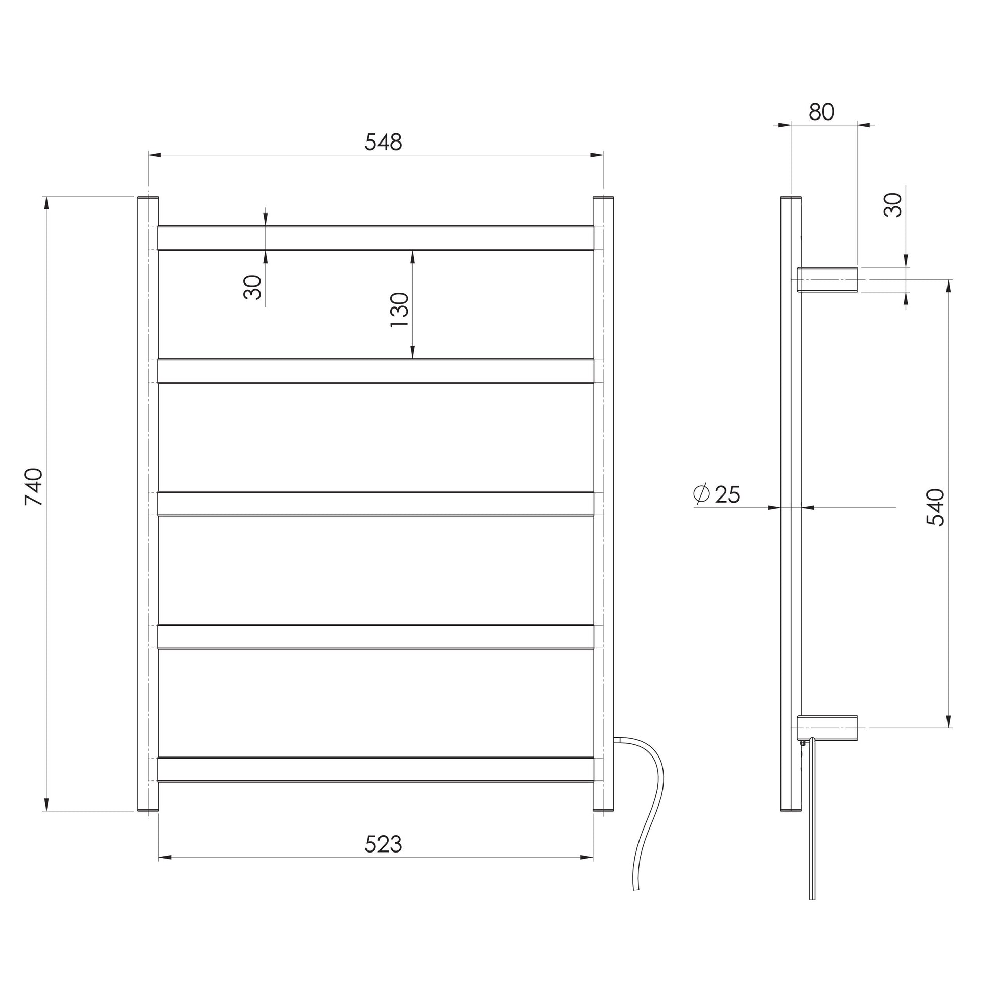 Phoenix Five Flat Bar Heated Towel Ladder 550mm x 740mm
