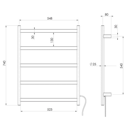Phoenix Five Flat Bar Heated Towel Ladder 550mm x 740mm