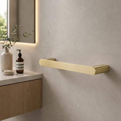 Luxen Towel Ring in Brushed Aurum, installed