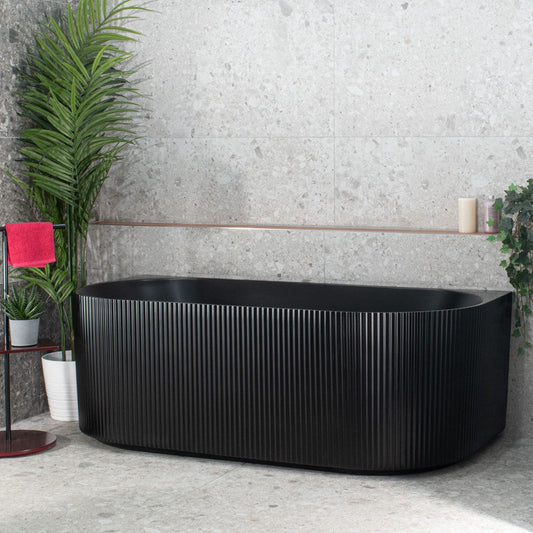 Brighton Groove 1700mm Fluted Oval Freestanding Back to Wall Bath Matte Black Finish