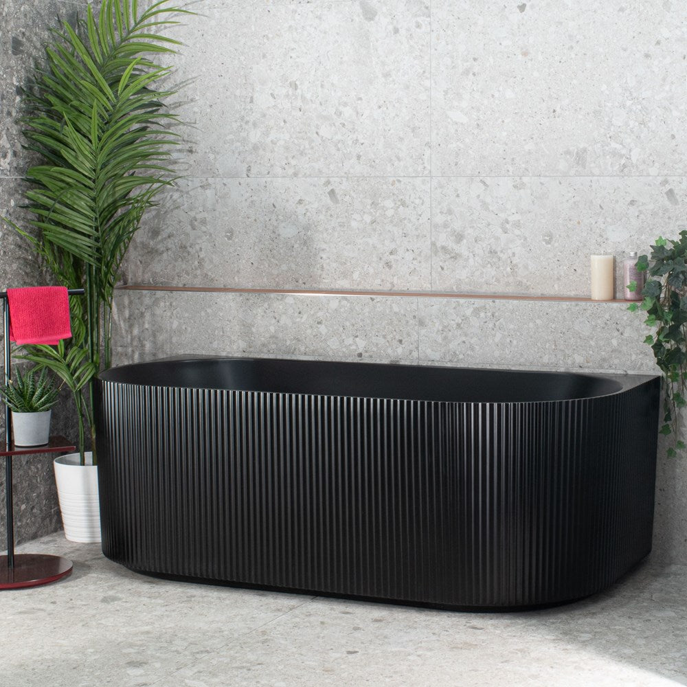 â€‹â€‹â€‹â€‹Brighton Groove 1700mm Fluted Oval Freestanding Back to Wall Bath Matte Black Finish