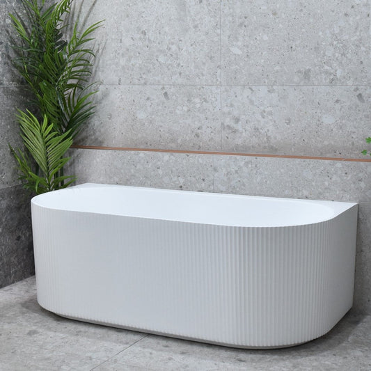 Brighton Groove 1700mm Fluted Oval Freestanding Back to Wall Bath Matte White Finish