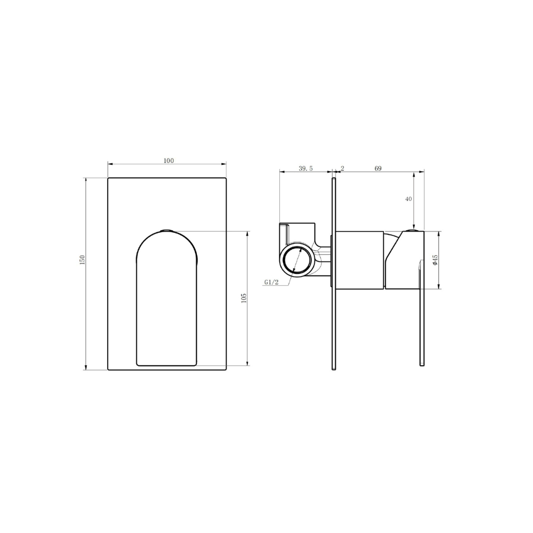 Orvieon Velora Wall Mixer specification drawing with dimensions