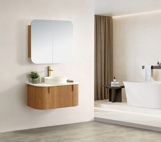 Carysil Forma 900MM Wall Hung Walnut Side Drawer Vanities
