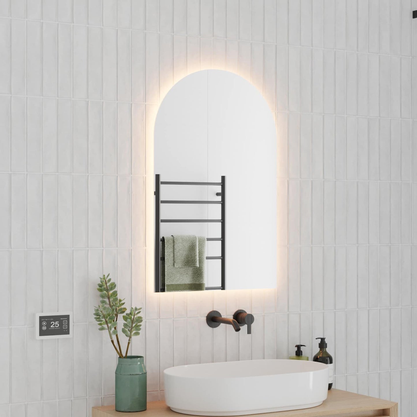 Backlit Arch Shape Mirror with Warm Light 500x 47Watts - Includes Mirror Demister