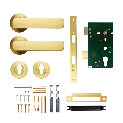 Momo Aspen Solid Brass Lever Entrance Set In Brushed Satin Brass