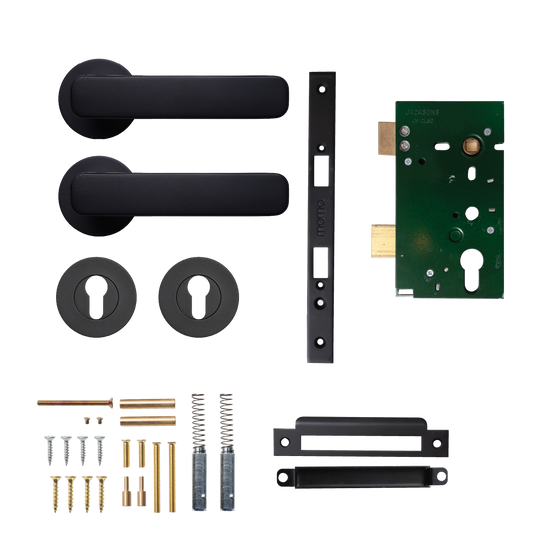 Momo Aspen Solid Brass Lever Entrance Set In Matt Black
