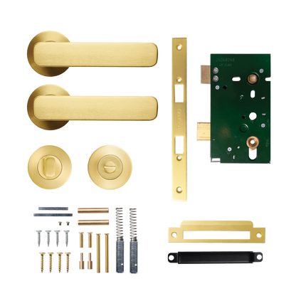 Momo Aspen Solid Brass Mortice Lock Privacy Lever Set In Brushed Satin Brass
