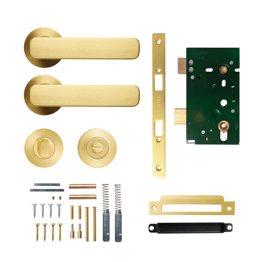 Momo Aspen Solid Brass Mortice Lock Privacy Lever Set In Brushed Satin Brass