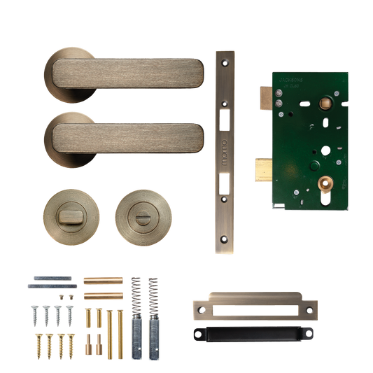 Momo Aspen Solid Brass Mortice Lock Privacy Lever Set In Dark Brushed Brass