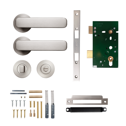Momo Aspen Solid Brass Mortice Lock Privacy Lever Set In Dull Brushed Nickel