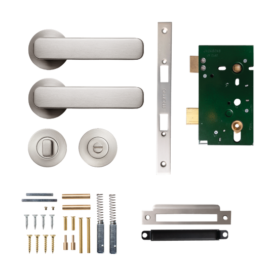 Momo Aspen Solid Brass Mortice Lock Privacy Lever Set In Dull Brushed Nickel