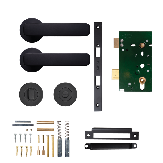 Momo Aspen Solid Brass Mortice Lock Privacy Lever Set In Matt Black