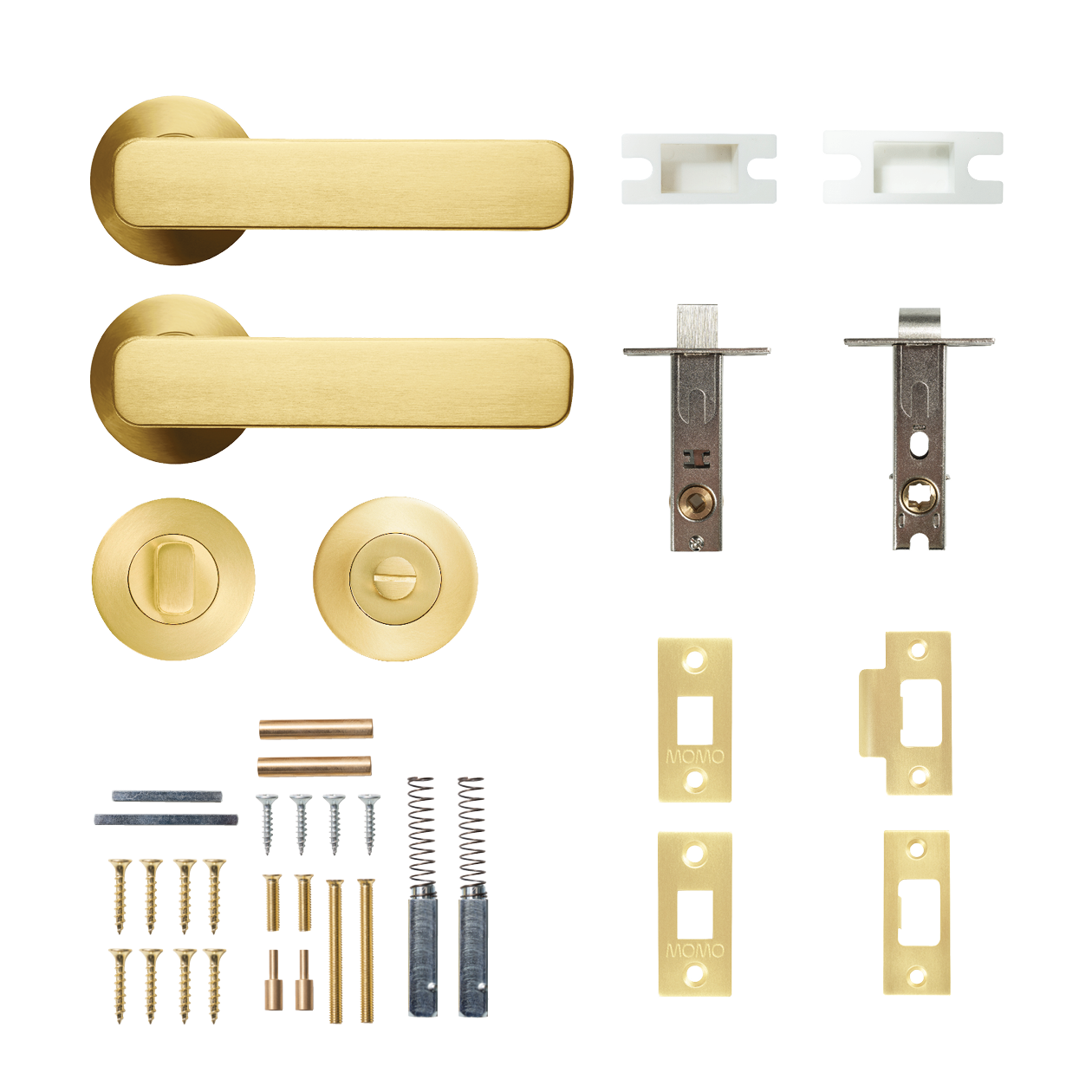 Momo Aspen Solid Brass Tubular Latch Privacy Lever Set In Brushed Satin Brass
