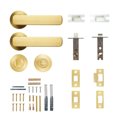 Momo Aspen Solid Brass Tubular Latch Privacy Lever Set In Brushed Satin Brass
