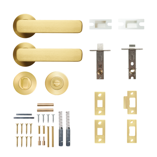 Momo Aspen Solid Brass Tubular Latch Privacy Lever Set In Brushed Satin Brass