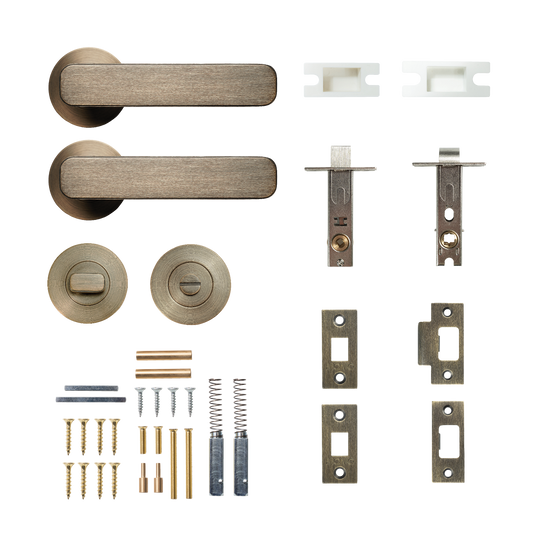 Momo Aspen Solid Brass Tubular Latch Privacy Lever Set In Dark Brushed Brass