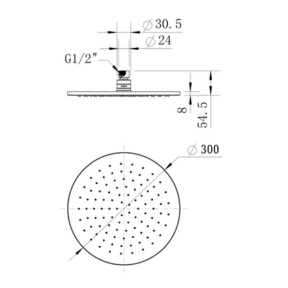 Brass Round Shower Head 300mm