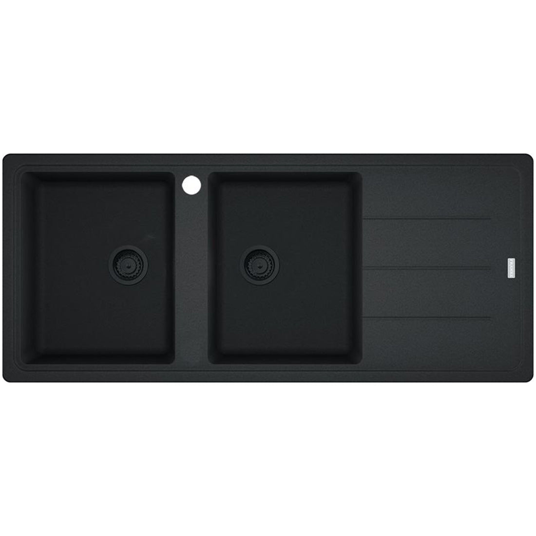 Franke Basis Double Bowl Sink, Right Hand, Matte Black and Franke 'Rollamat'