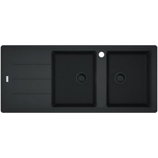 Franke Basis Double Bowl Sink, Left Hand, Matte Black and Franke 'Rollamat'