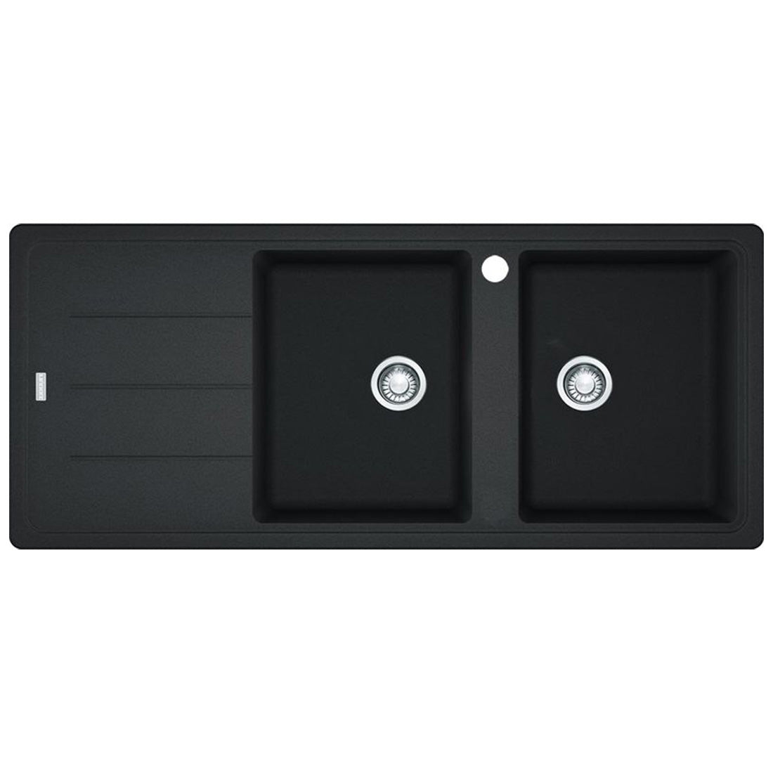Franke Basis Double Bowl Sink Topmount, Left Hand, Onyx and Franke 'Rollamat'