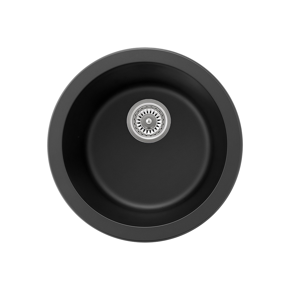 Sierra Composite Round Kitchen Sink in Matt Black
