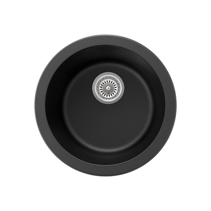 Sierra Composite Round Kitchen Sink in Matt Black