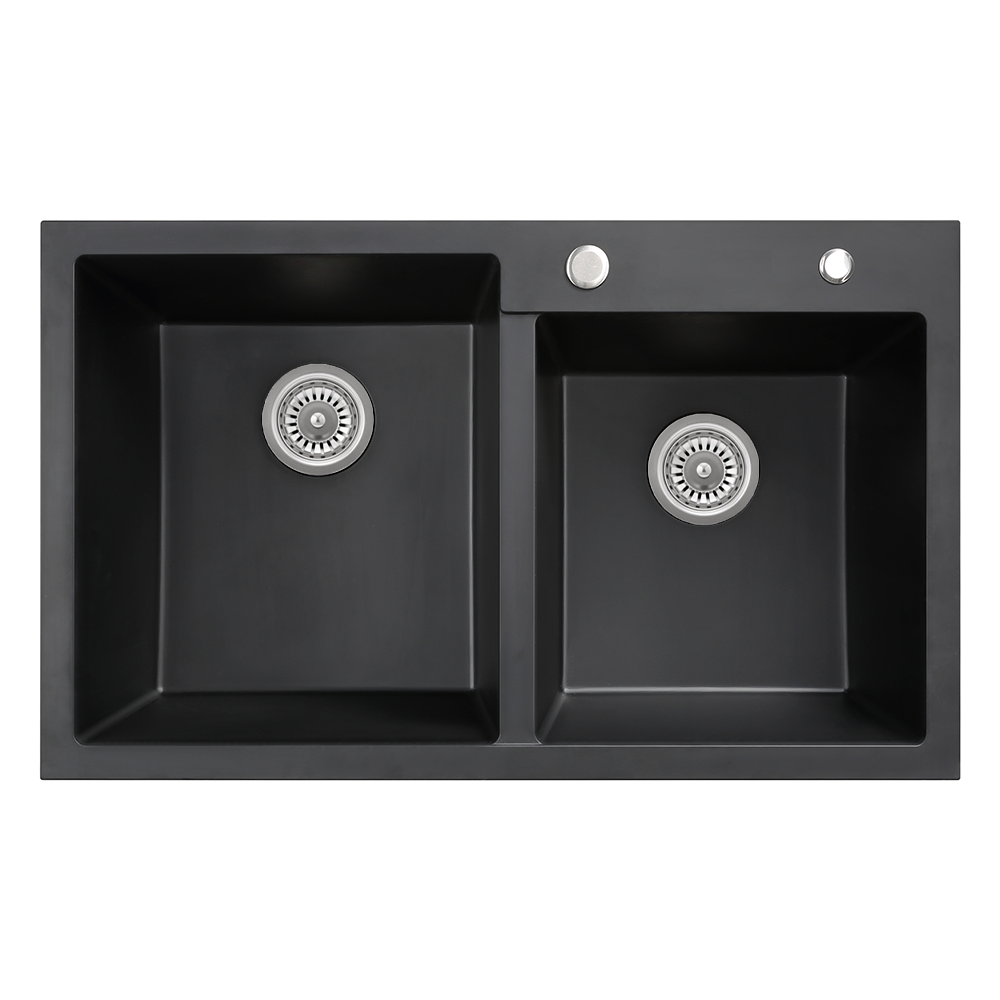 Sierra Composite Double Bowl Kitchen Sink in Matt Black