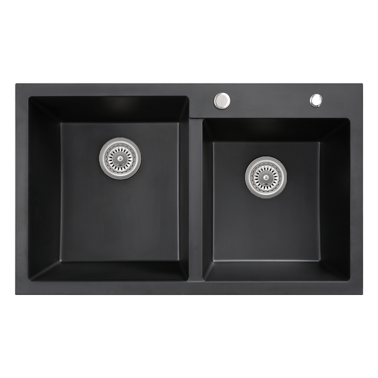 Sierra Composite Double Bowl Kitchen Sink in Matt Black