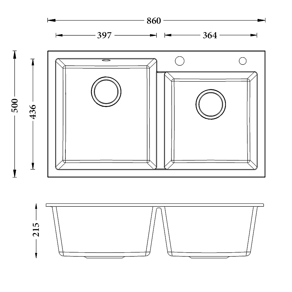 Sierra Composite Double Bowl Kitchen Sink in Matt Black