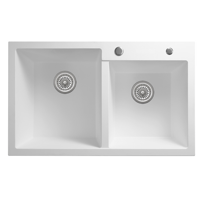 Sierra Composite Double Bowl Kitchen Sink in Matt White